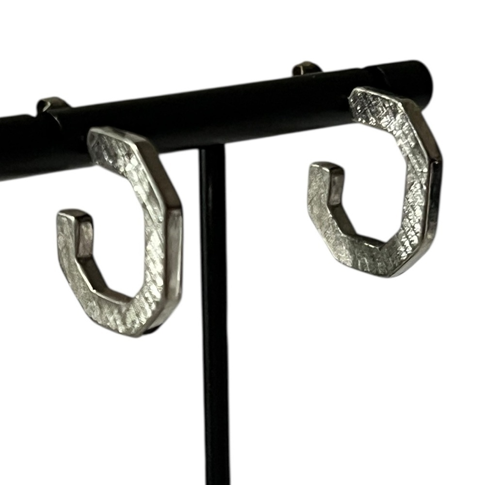 Silver Geometric “C” Shape Hoop Earrings